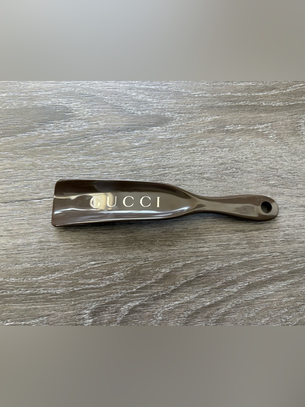Authentic Gucci Brown Shoe Horn with Gold GUCCI Logo